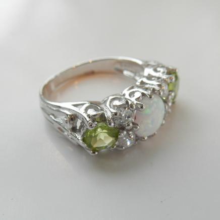 Photo of Solid Silver Peridot & Gilson Opal Ring